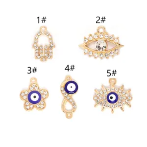 Blue Evil Eye Pendants Hamsa Hand Flower Infinity Symbol Alloy Rhinestone Charms For DIY Necklace Bracelet Jewelry Making Findings