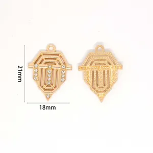 Vintage gold rhinestone shield pendant DIY jewelry accessory charms 21x18mm 2pcs pack.