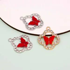 Ciondolo a Forma di Quadrifoglio e Farfalla in Lega con Strass e Acrilico per Fai da Te Braccialetti Orecchini Gioielli Accessori