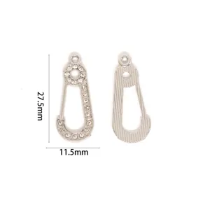 Vintage rhinestone safety pin pendant charm DIY jewelry accessory detail view 27.5x11.5mm
