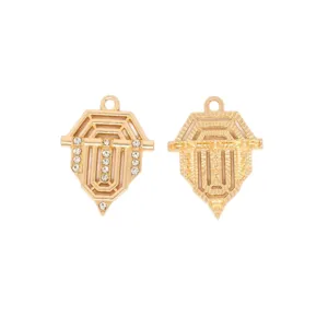 Vintage Gold Shield Rhinestone Charms Geometric DIY Jewelry Pendants For Necklace