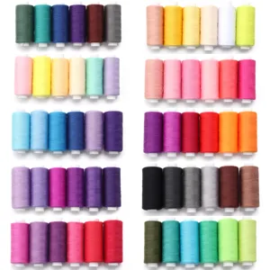 Multicolor polyester sewing thread spools for home clothes DIY crafts and hand stitching.