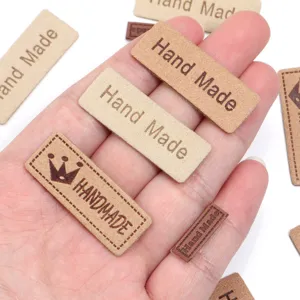 Microvezel leer handgemaakte labels en geprinte tags voor DIY kleding tassen accessoires 4cm