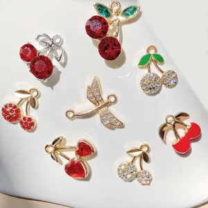DIY cherry alloy zirconia charm pendant jewelry making accessories necklace earrings