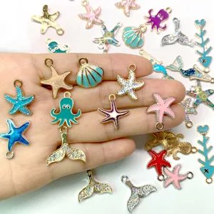 Dijes de Aleación Tema Océano Esmalte Estrella de Mar Concha Cola de Sirena Pulpo Colgantes Para DIY Collar Pulsera Hacer Joyería