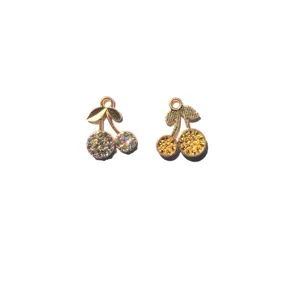 Cherry pendant detail view, alloy inlaid with sparkling cubic zirconia, DIY accessory.