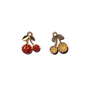 Detailed view of alloy zircon cherry charms, perfect for DIY necklaces and earrings.