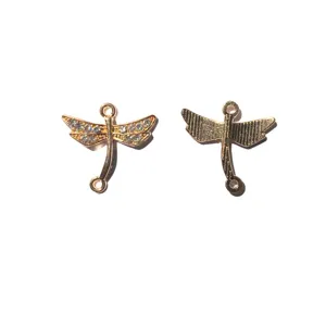 Detailed view of the cute alloy cubic zirconia dragonfly charm pendant for DIY jewelry making.