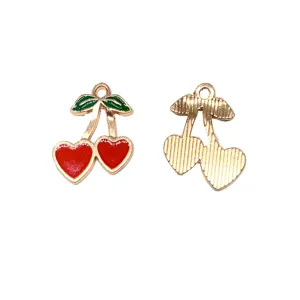 Alloy heart cherry pendant DIY charm for necklace earrings jewelry making accessories