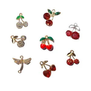 Cute cherry and dragonfly alloy zircon DIY jewelry pendant charms set for necklaces and earrings