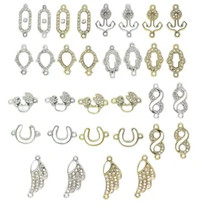 14K gold plated double hanging rhinestone jewelry connectors DIY bracelet necklace charms