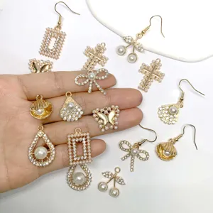Legierung Künstliche Perle Strass Charms Für Schmuckherstellung DIY Halsketten Ohrringe Schleife Schmetterling Kreuz Kirsche Muschel Anhänger Zubehör