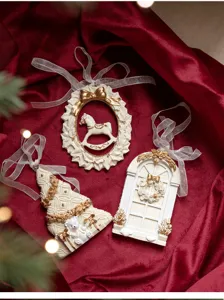 Christmas resin hanging ornaments set white gold festive tree rocking horse window decor