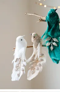 Pájaro de espuma y pluma artificial colgante árbol de navidad decoración de fiesta atrezzo