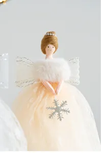 Cute Christmas tree top angel doll with pink lace skirt and plush collar for holiday decor