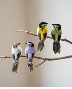 Artificial feather colorful small birds detail for home and garden hanging decoration