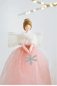 Christmas tree top angel doll pink lace dress holiday home decoration hanging ornament gift