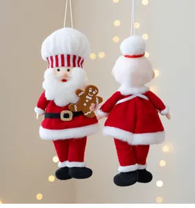 Plüsch Koch Weihnachtsmann Hängeornament roter Stoff Weihnachtsbaum Deko Puppe