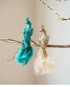 Glitter pauw veer hanger kerstboom decoratie vakantie scene layout ornament