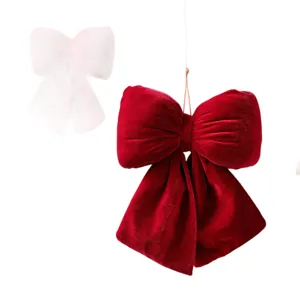 Natale 3D fiocco in velluto rosso ornamento sospeso per albero festa decorazione casa.