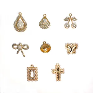 DIY Goldlegierung Perle Zirkon Anhänger Charms für Halskette Ohrringe Schmuck Details.