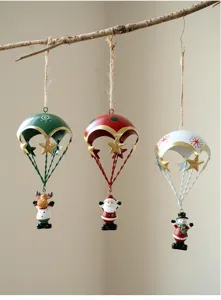 Christmas parachute hanging ornaments featuring resin reindeer santa snowman for holiday decor.