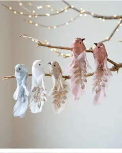 Pajaro de espuma y pluma artificial colgante arbol de Navidad decoracion foto detalle