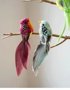 Artificial feather bird hanging ornament Christmas home decor green plant photography prop set