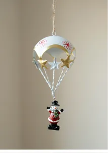 Christmas hanging ornament featuring a cute snowman and hot air balloon design for festive decor.