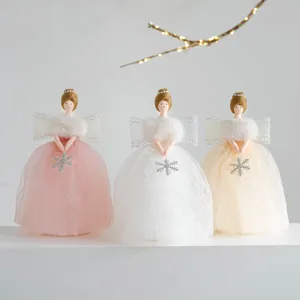 Christmas tree topper angel doll ornament set with plush collar and lace skirt decor