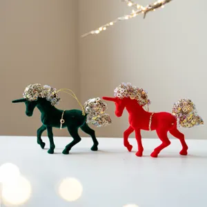 Christmas velvet unicorn ornament with sparkling sequin hanging tree holiday decor