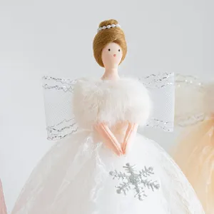 Christmas tree top angel ornament with white lace skirt holiday decorative doll gift