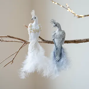 Kerst decoratieve pauw hangende ornamenten met veren staart voor feestelijke kerstboom