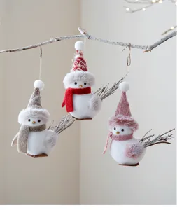 Cute Christmas simulation bird hanging ornaments plush knit hat tree decor 3pcs set