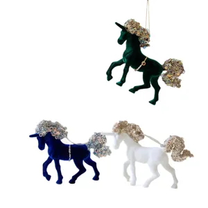Christmas velvet unicorn hanging ornament sequin festive tree decor pendant multi-color