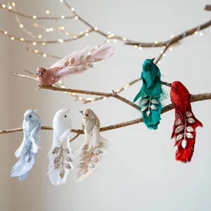 Aves artificiales de plumas adornos colgantes para árbol de navidad y accesorios