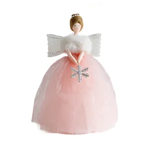 Christmas tree topper angel doll pink lace dress festive holiday decoration gift ornament