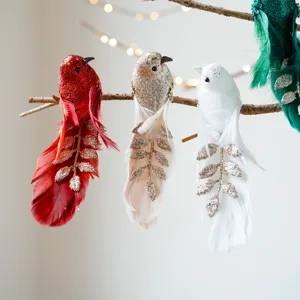 Árbol de Navidad espuma artificial pluma pájaro adornos set de fiesta decoración.