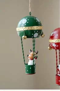 Christmas hot air balloon hanging ornament with cute resin moose, perfect holiday decor.