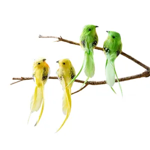 Artificial feathered colorful birds hanging decor for Christmas home garden decoration props