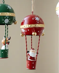 Christmas metal hot air balloon hanging ornament with cute Santa reindeer decor for tree.