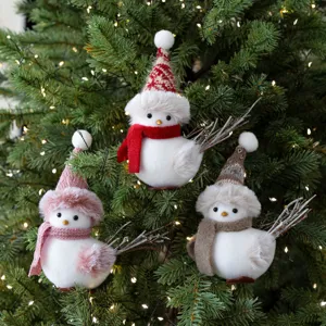 Christmas Bird Ornaments Simulation Foam Birds With Knit Hat Scarf Christmas Tree Decor Holiday Home Festive Hanging