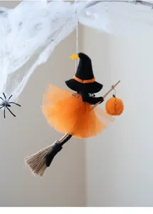 Halloween witch broom hanging decoration cute felt pumpkin pendant for door party home decor.