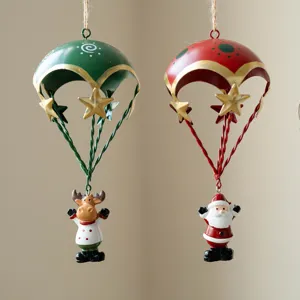 Iron resin Christmas hanging ornament set featuring cute reindeer and Santa Claus decor.