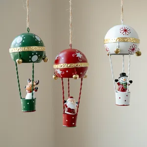 Christmas Iron Art Hot Air Balloon Hanging Ornament Resin Santa Claus Snowman Reindeer Pendant Holiday Tree Decoration