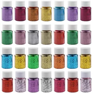 Set di barattoli di polvere glitterata esagonale colorata per nail art e decorazioni fai da te.