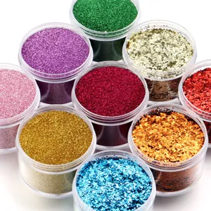 Set di barattoli di polvere di glitter esagonali colorati per artigianato fai-da-te e nail art.