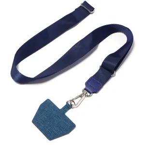 Sangle de bandoulière pour téléphone bleu foncé réglable avec quincaillerie métallique et patch