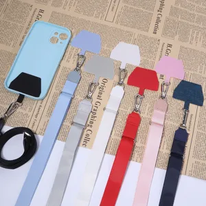 Lanière de téléphone multilingue réglable bandoulière tour de cou avec patch universel