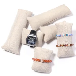 Beige Fischgrät Stoff Uhren Kissen Set für Schmuck Armband Theke Display Lagerung Fotografie Requisiten.